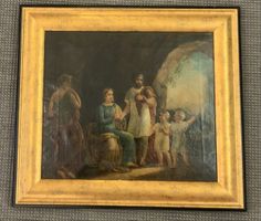Huile sur toile. « Famille réunie dans la grotte »